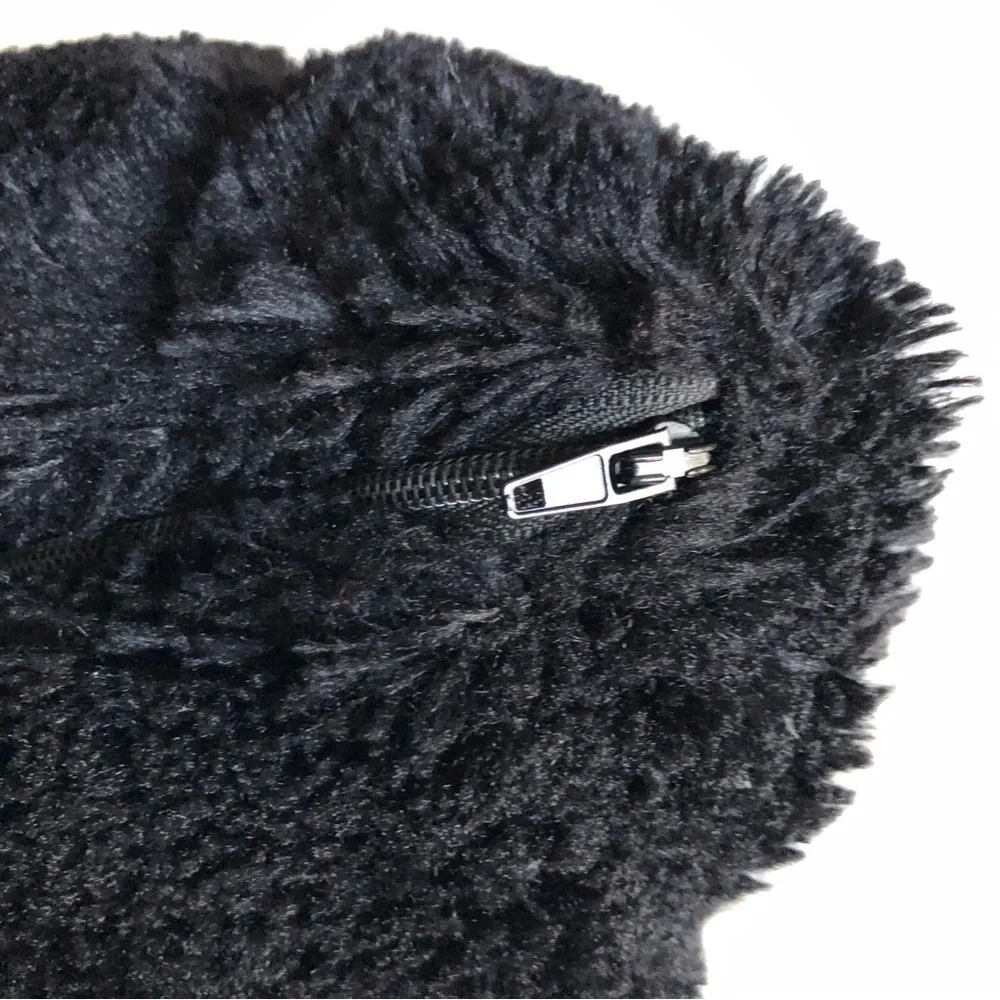 Adrienne Landau Black Faux Fur Lumbar Pillow Plush Luxe Home Decor
